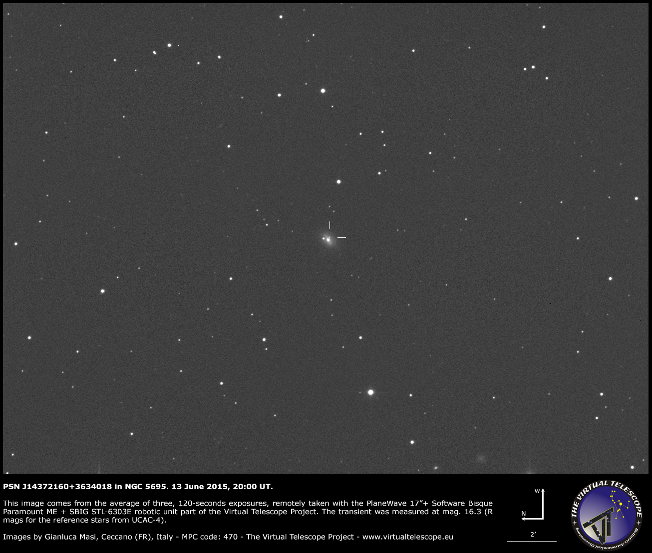 Al momento stai visualizzando Supernova PSN J14372160+3634018 in NGC 5695: un’ immagine (13 giugno 2015)