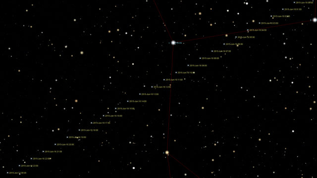 Passaggio ravvicinato dell'asteroide potenzialmente pericoloso (1566) Icarus: posizioni geocentriche per il 16 giugno