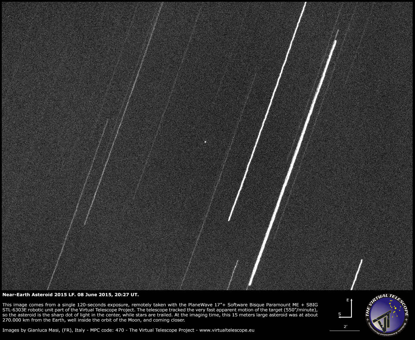 Al momento stai visualizzando Incontro molto ravvicinato con l’asteroide near-Earth 2015 LF: un’immagine straordinaria (8 giugno 2015)