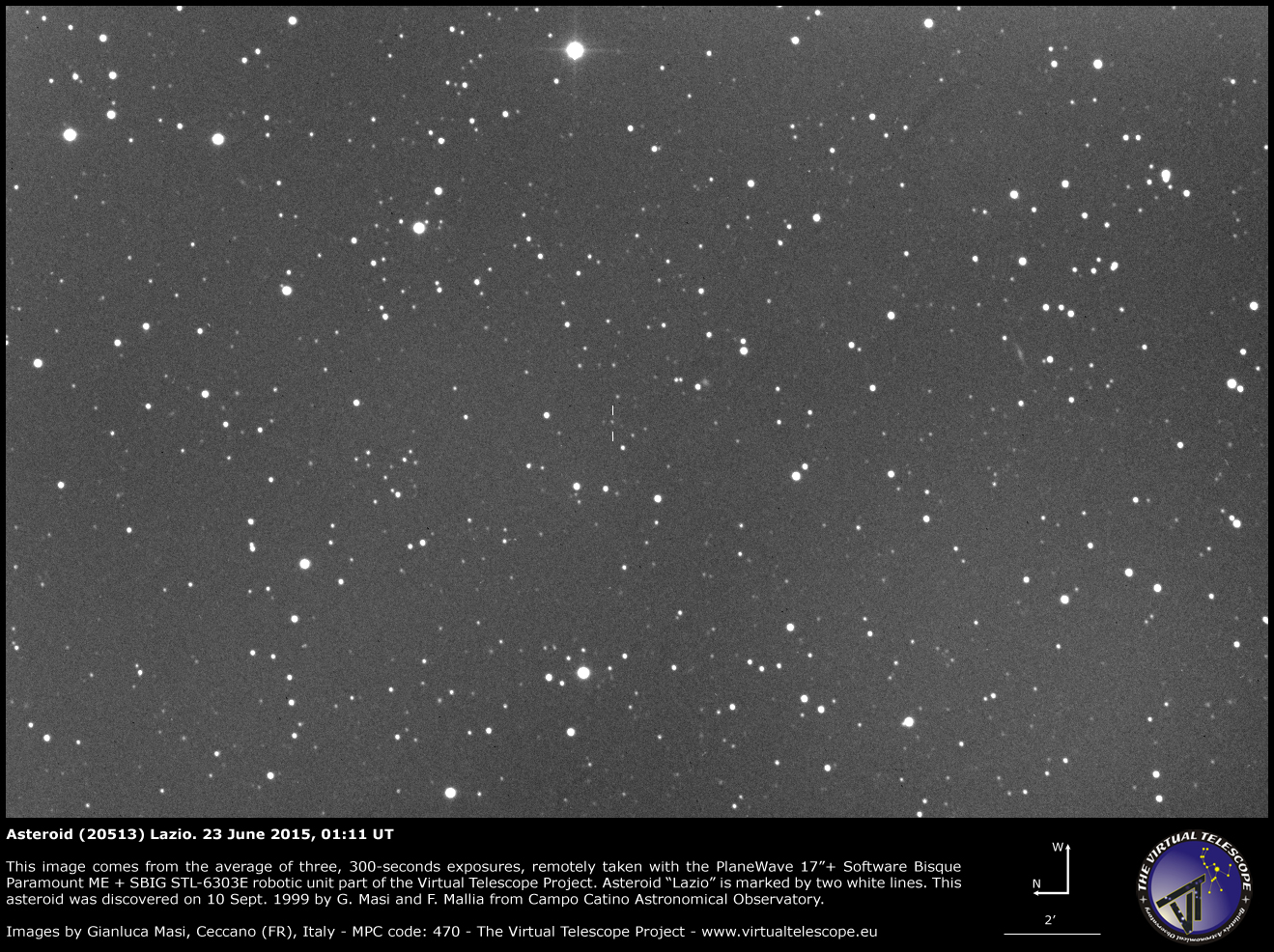 Scopri di più sull'articolo Asteroidi (20513) Lazio e (21799) Ciociaria: immagini (23 giugno 2015)