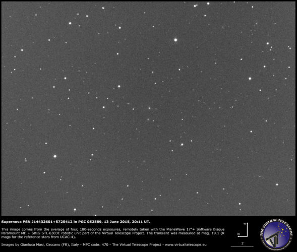 Possibile Supernova PSN J14432601+5725412 in PGC 052589: un'immagine (13 giugno 2015)