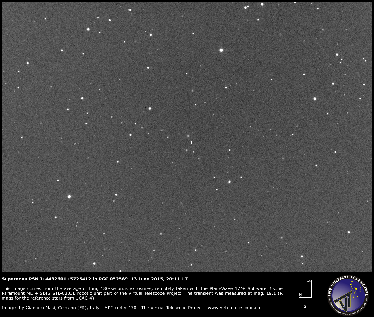 Scopri di più sull'articolo Supernova PSN J14432601+5725412 in PGC 052589: un’immagine (13 giugno 2015)