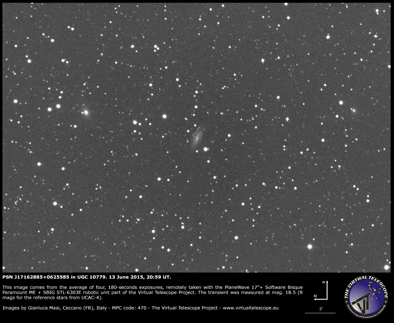 Scopri di più sull'articolo Supernova PSN J17162885+0625585 in UGC 10779: un’immagine (13 giugno 2015)