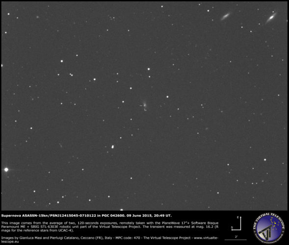 Supernova ASASSN-15kn/PSN J12415045-0710122 in PGC 042600: un'immagine (9 giugno 2015)