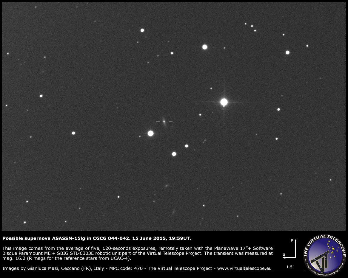 Possibile supernova ASASSN-15lg in CGCG 044-042: un'immagine (15 giugno 2015)