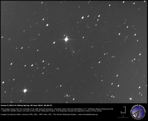 Scopri di più sull'articolo Cometa C/2013 A1 Siding Spring: una nuova immagine (5 giugno 2015)