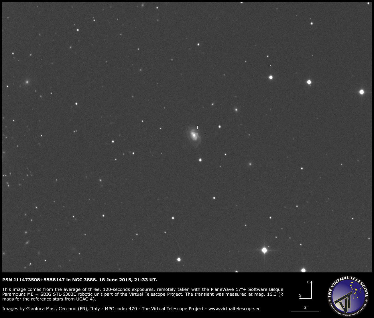 Al momento stai visualizzando Possibile supernova PSN J11473508+5558147 in NGC 3888: un’immagine (18 giugno 2015)