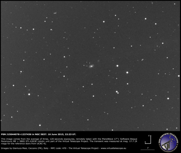 Scopri di più sull'articolo Possibile supernova PSN J15044078+1237436 in NGC 5837: un’immagine (16 giugno 2015)