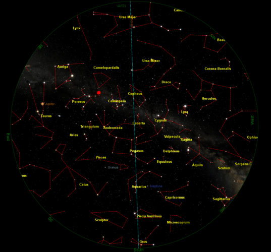 - Cielo visibile il 13 agosto, alle ore 2.30 estive (con marcata la posizione del radiante);