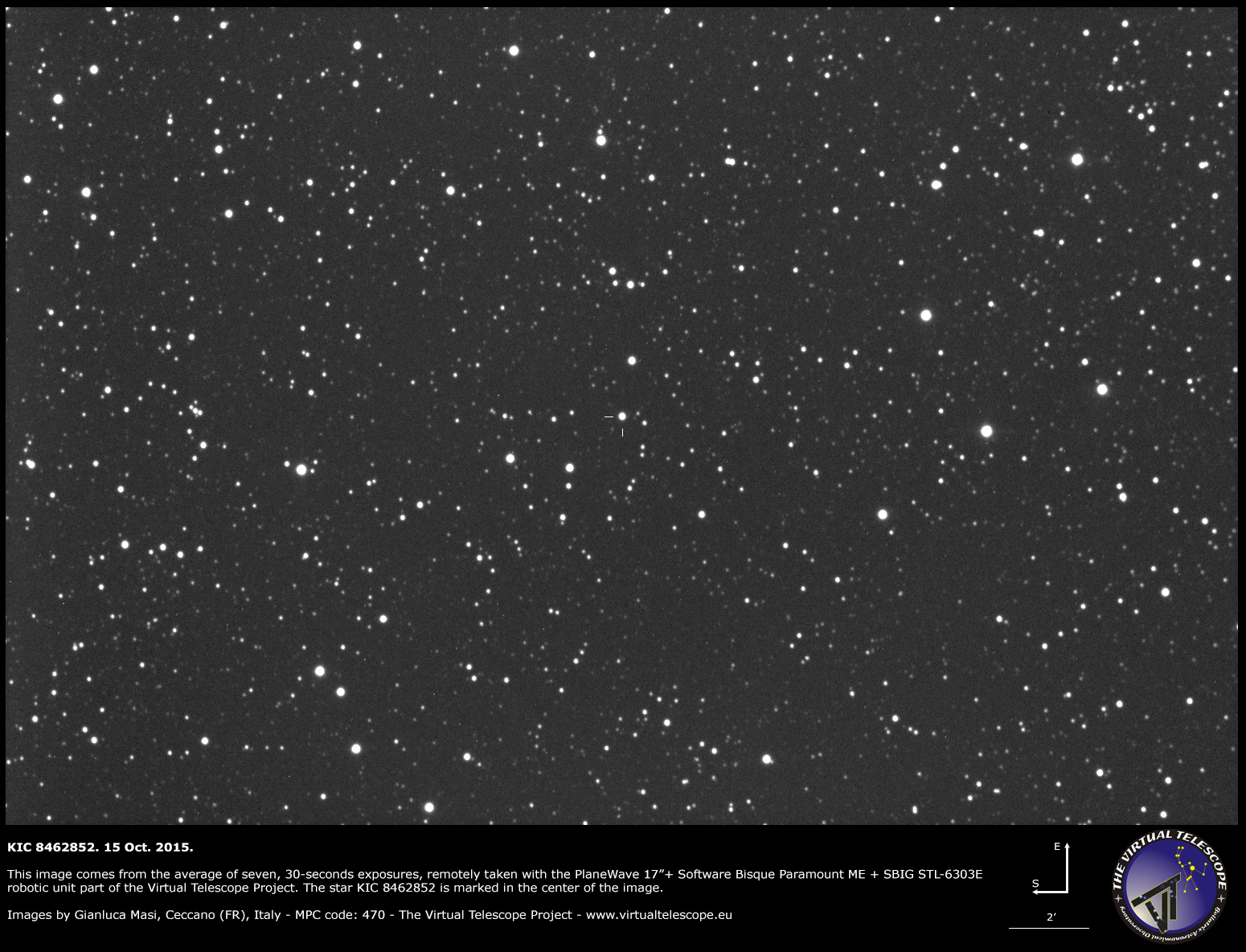 La stella KIC8462852, ripresa il 15 ottobre 2015