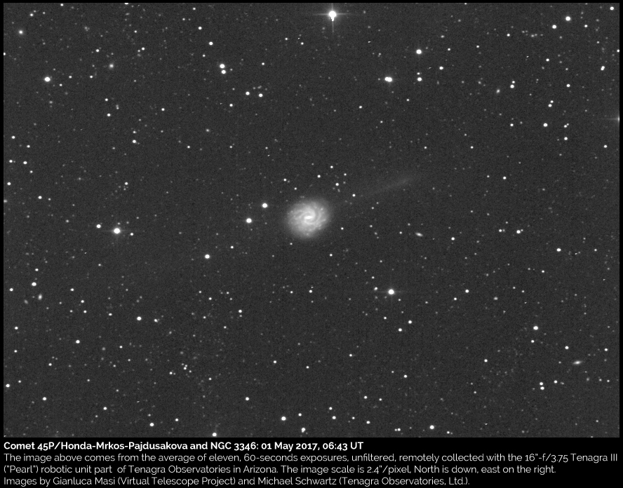 La cometa 45P/Honda-Mrkos-Pajdusakova e la galassia NGC 3346: 01 maggio 2017
