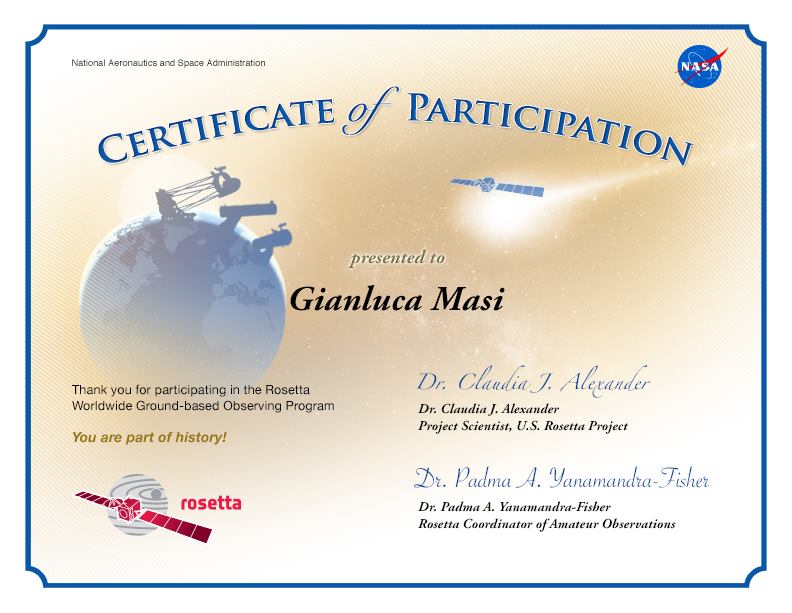 Rosetta: Certificato di Participazione
