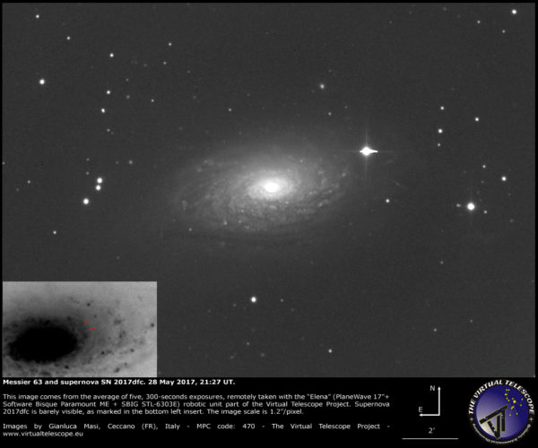 Scopri di più sull'articolo Supernova SN 2017dfc e Messier 63: una nuova immagine (28 maggio 2017)