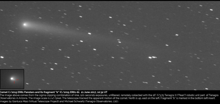 Cometa C/2015 ER61 Panstarrs e suo frammento "b", C/2015 ER61-b. 21 Giugno 2017