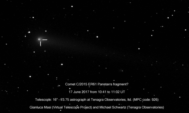 Cometa C/2015 ER61-b Panstarrs assieme alla componente principale