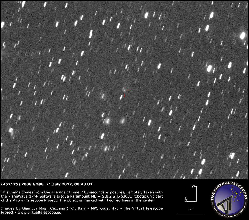 Al momento stai visualizzando Attività cometaria in (457175) 2008 GO98: un’immagine (21 luglio 2017)