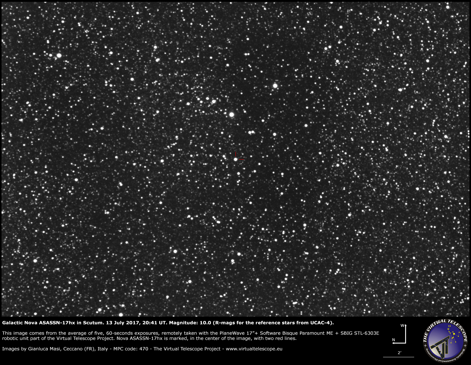 Nova galattica  ASASSN-17hx nello Scudo: 13 Luglio 2017