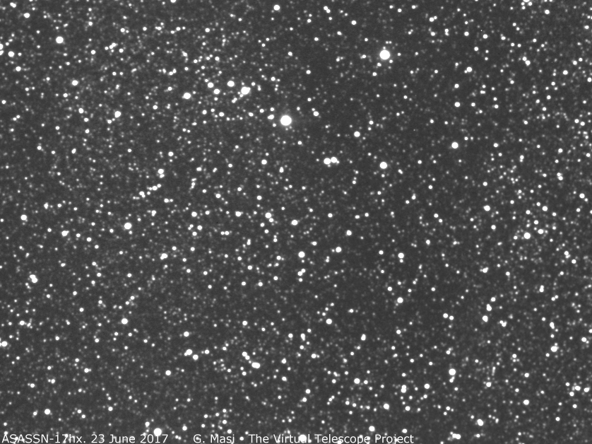 Nova galattica ASASSN-17hx nello Scudo: 23 Giugno scorso rispetto al 13 Luglio 2017 - clicca per ottenere l'immagine in alta risoluzione.