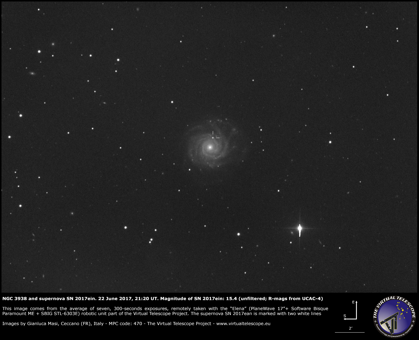 Al momento stai visualizzando NGC 3938 e la supernova SN 2017ein: una nuova immagine (22 giugno 2017)
