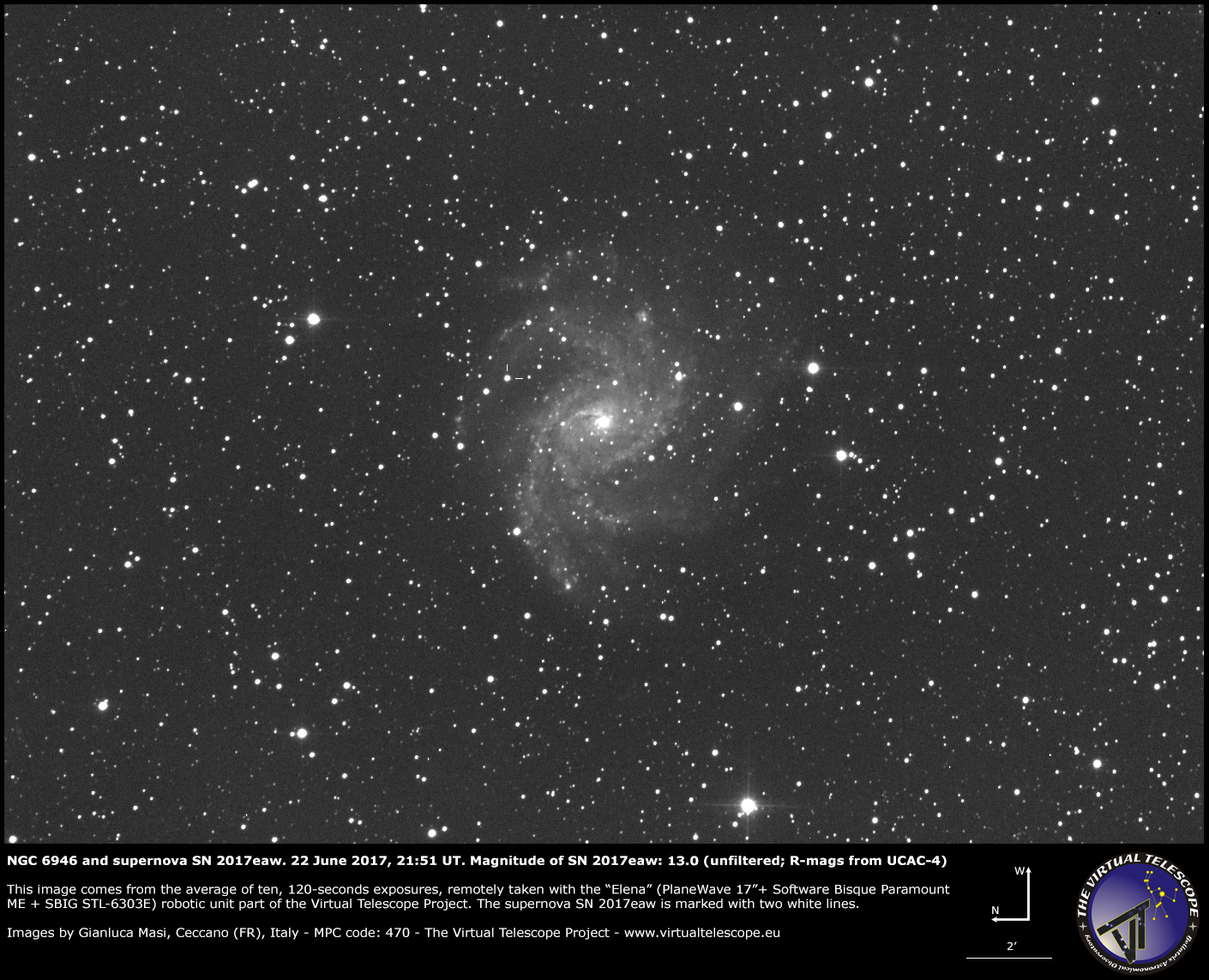Scopri di più sull'articolo Supernova SN 2017eaw e NGC 6946, un aggiornamento – 9 luglio 2017
