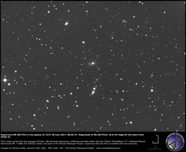 Scopri di più sull'articolo Supernova SN 2017fms in IC 1371: un’immagine (28 luglio 2017)