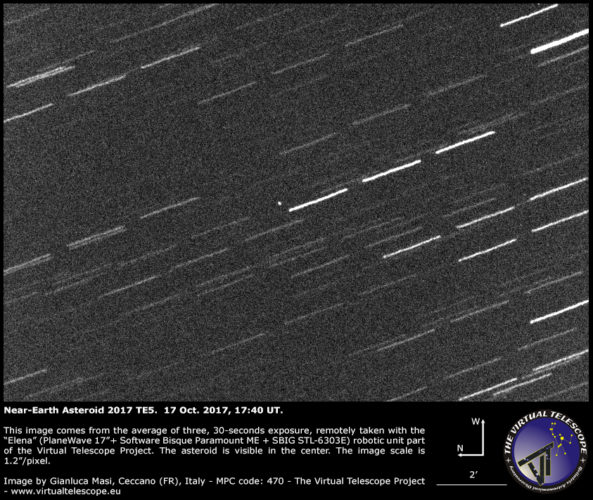 Scopri di più sull'articolo Asteroide near-Earth 2017 TE5, passaggio ravvicinato: un’immagine (17 ottobre 2017)