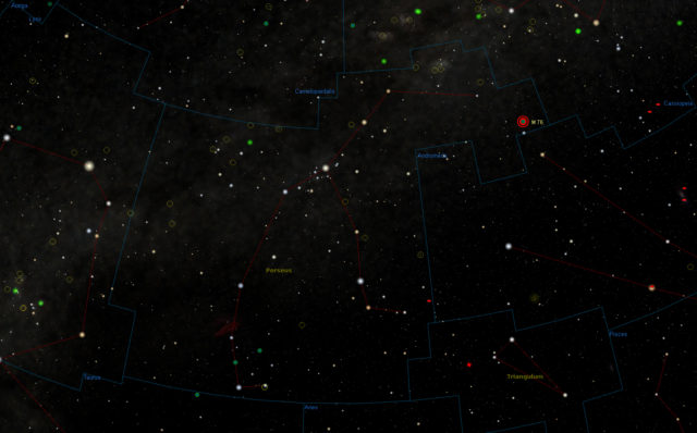 Carta celeste con Messier 76