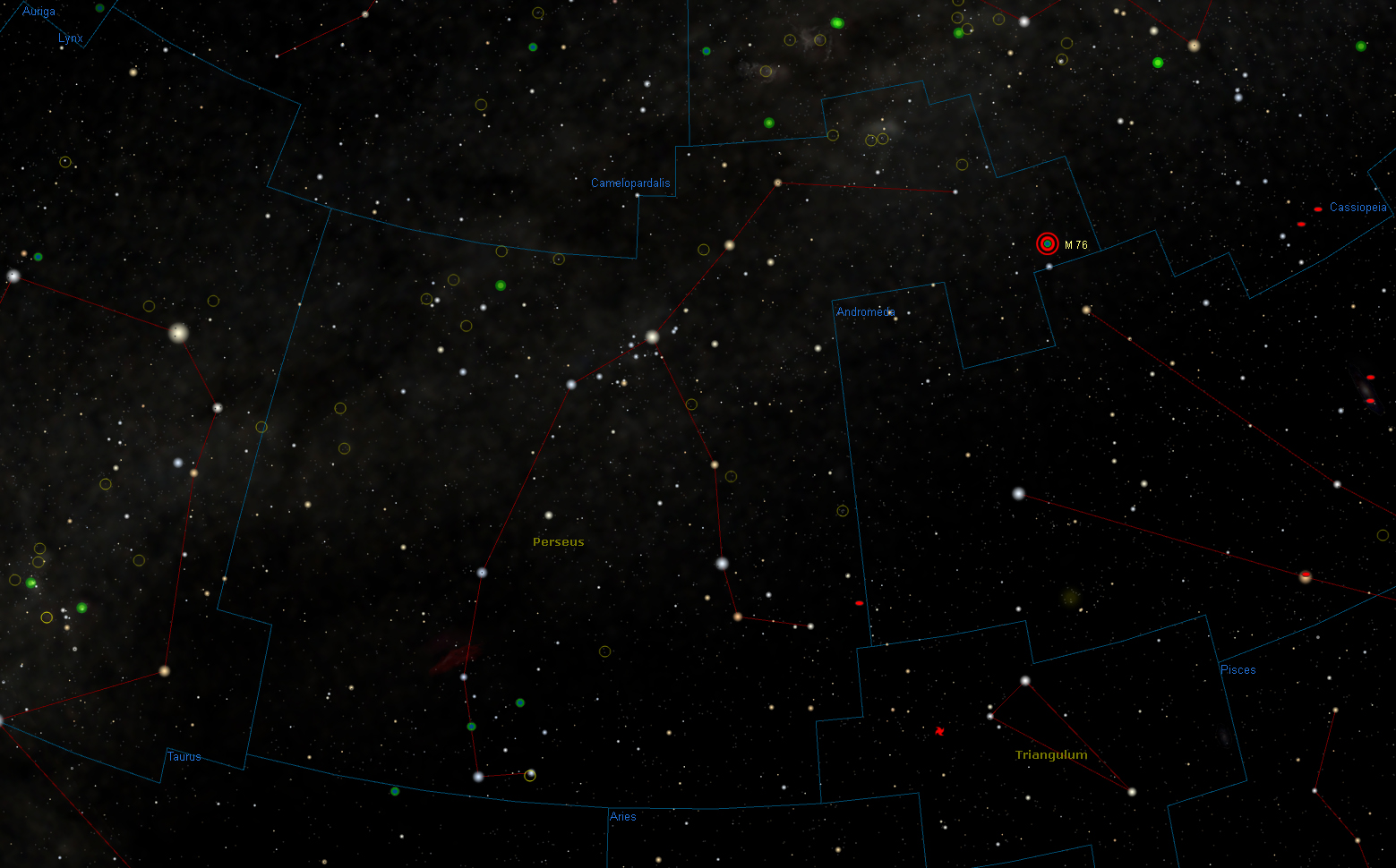 Carta celeste con Messier 76