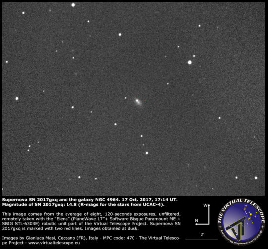 Scopri di più sull'articolo Supernova SN 2017gxq in NGC 4964: un’immagine – 17 ottobre 2017