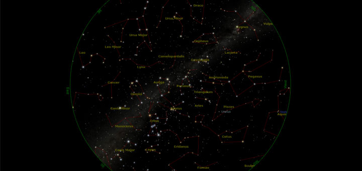 Il cielo visibile il 15 gennaio 2018, alle ore 20:30, calcolato per Roma
