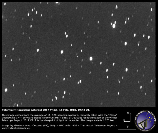 L'asteroide potenzialmente pericoloso 2017 VR12: 18 febbraio 2018