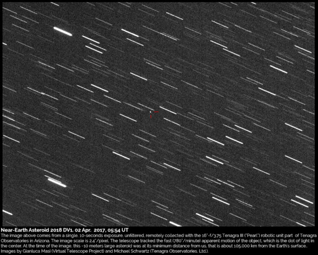 Scopri di più sull'articolo Incontro ravvicinato con l’asteroide Near-Earth 2018 DV1: immagine e podcast (02 marzo 2018)