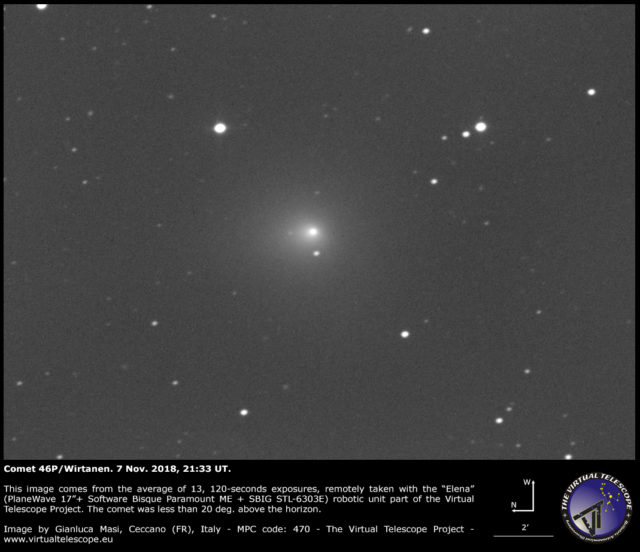 La cometa 46P/Wirtanen, ripresa il 7 novembre 2018