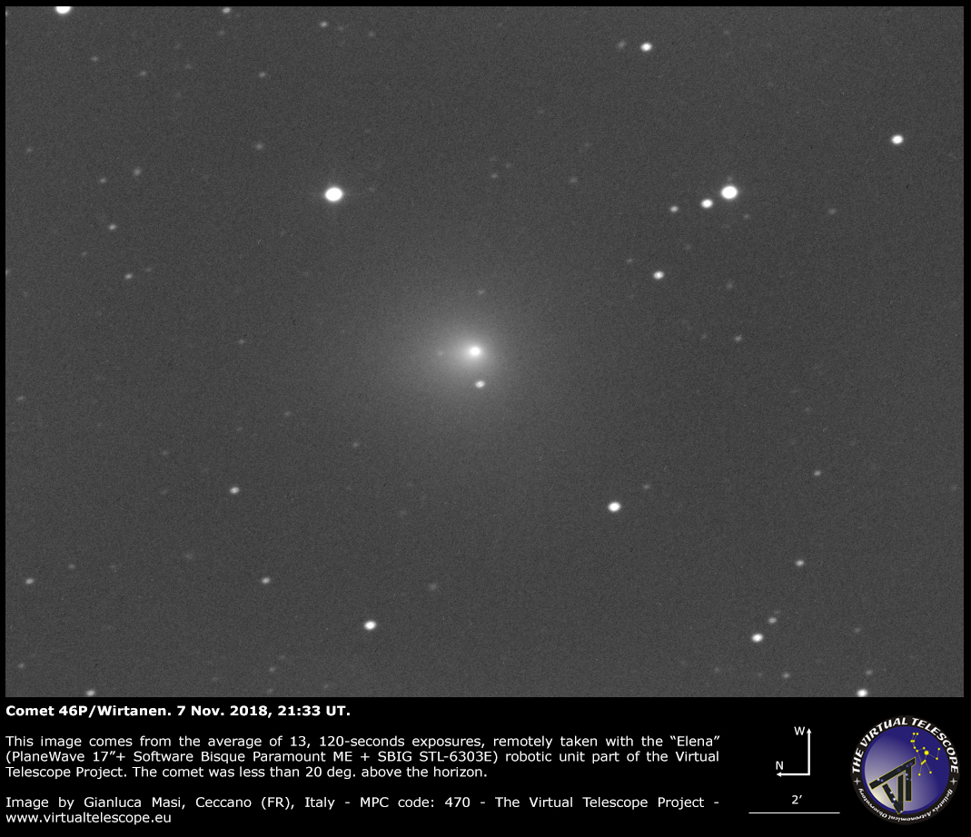 Al momento stai visualizzando Cometa 47P/Wirtanen: un’immagine (7 Novembre 2018).