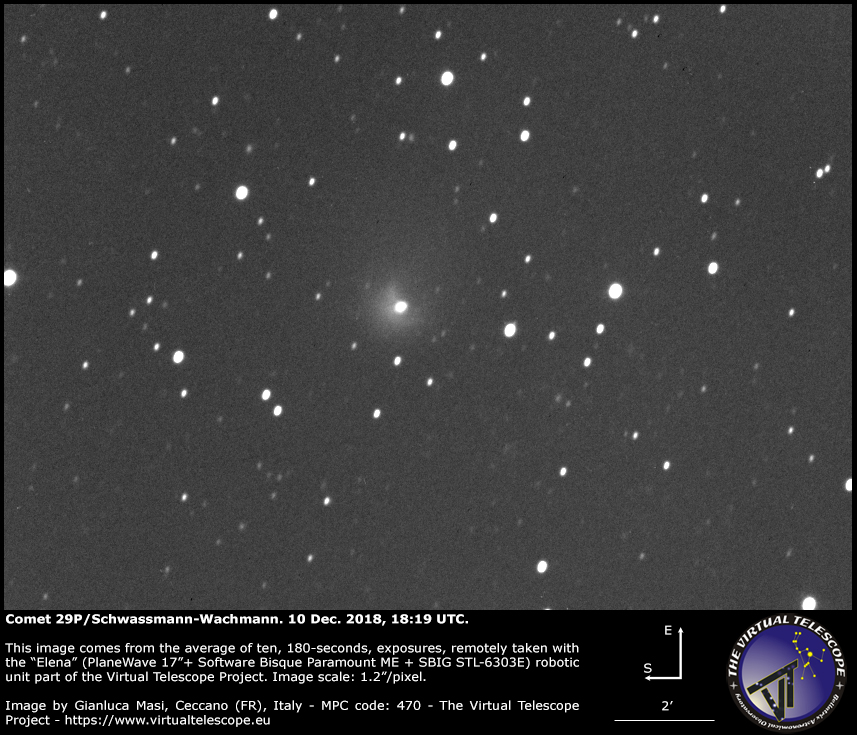 Al momento stai visualizzando Cometa 29P/Schwassmann-Wachmann in outburst: un’immagine (10 Dicembre 2018).