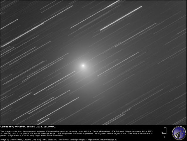 Scopri di più sull'articolo La Cometa 46/P Wirtanen lentamente si allontana dalla Terra: splendida immagine, video e podcast – 18 Dicembre 2018
