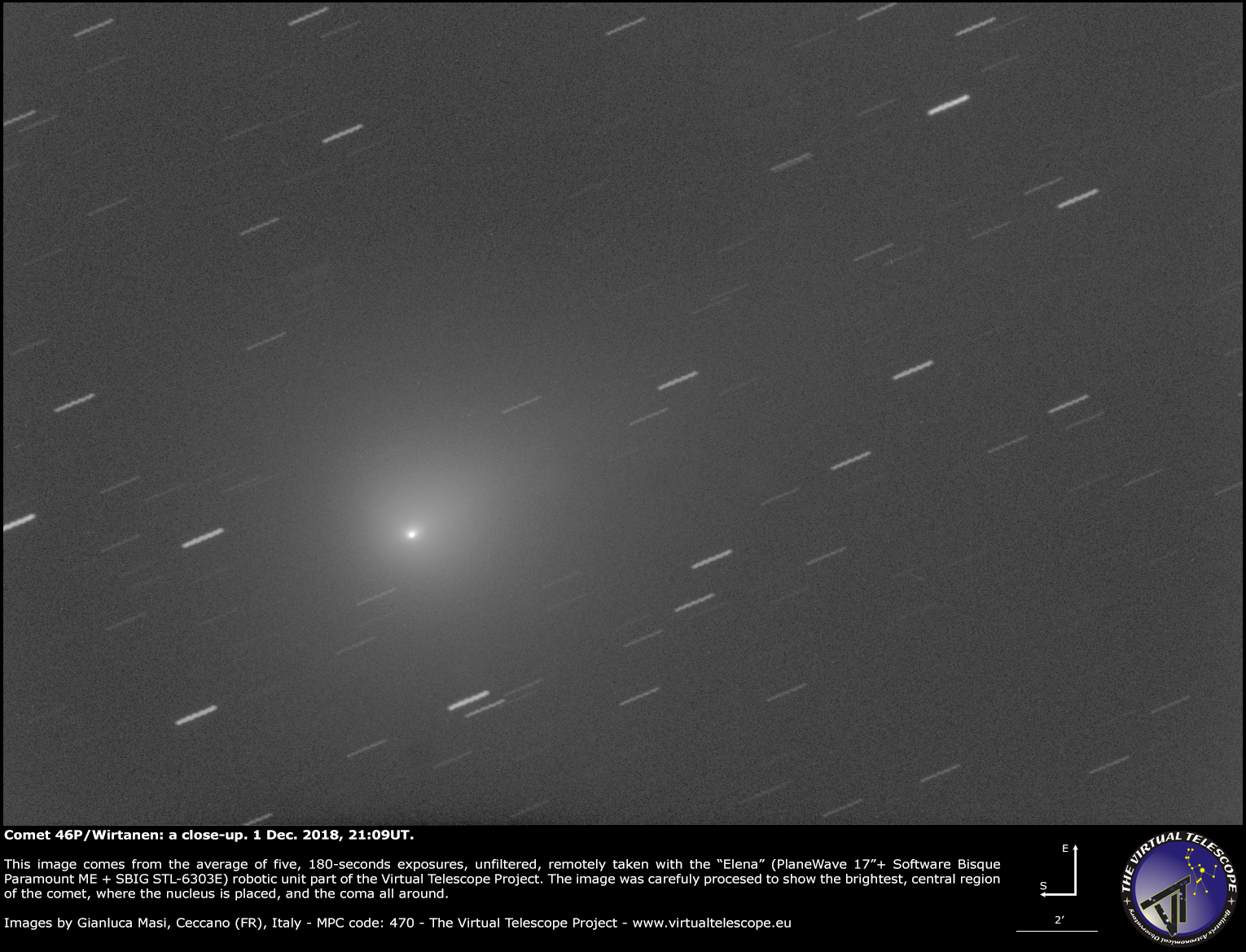 Scopri di più sull'articolo La cometa 46/P Wirtanen sale nel cielo dell’emisfero nord: eccone un “primo piano”. (1 Dicembre 2018)