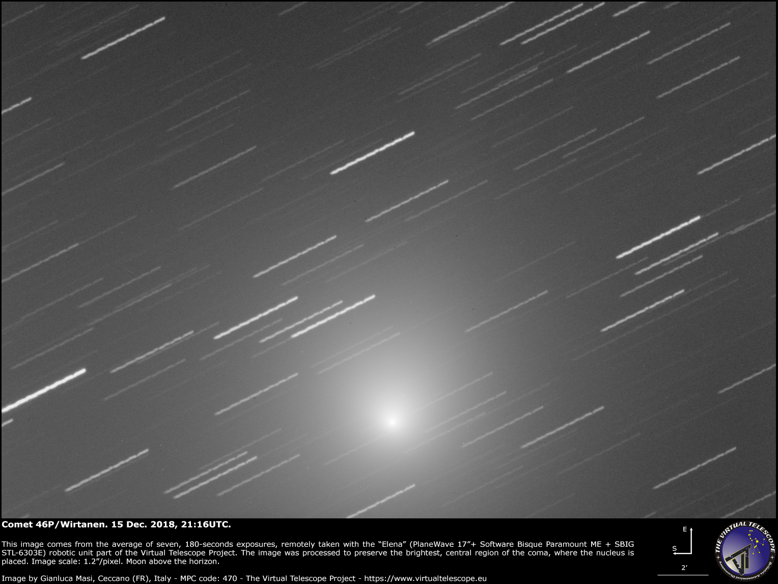 Scopri di più sull'articolo La cometa 46P/Wirtanen è pronta al suo incontro con la Terra: una nuova immagine (15 dic. 2018)