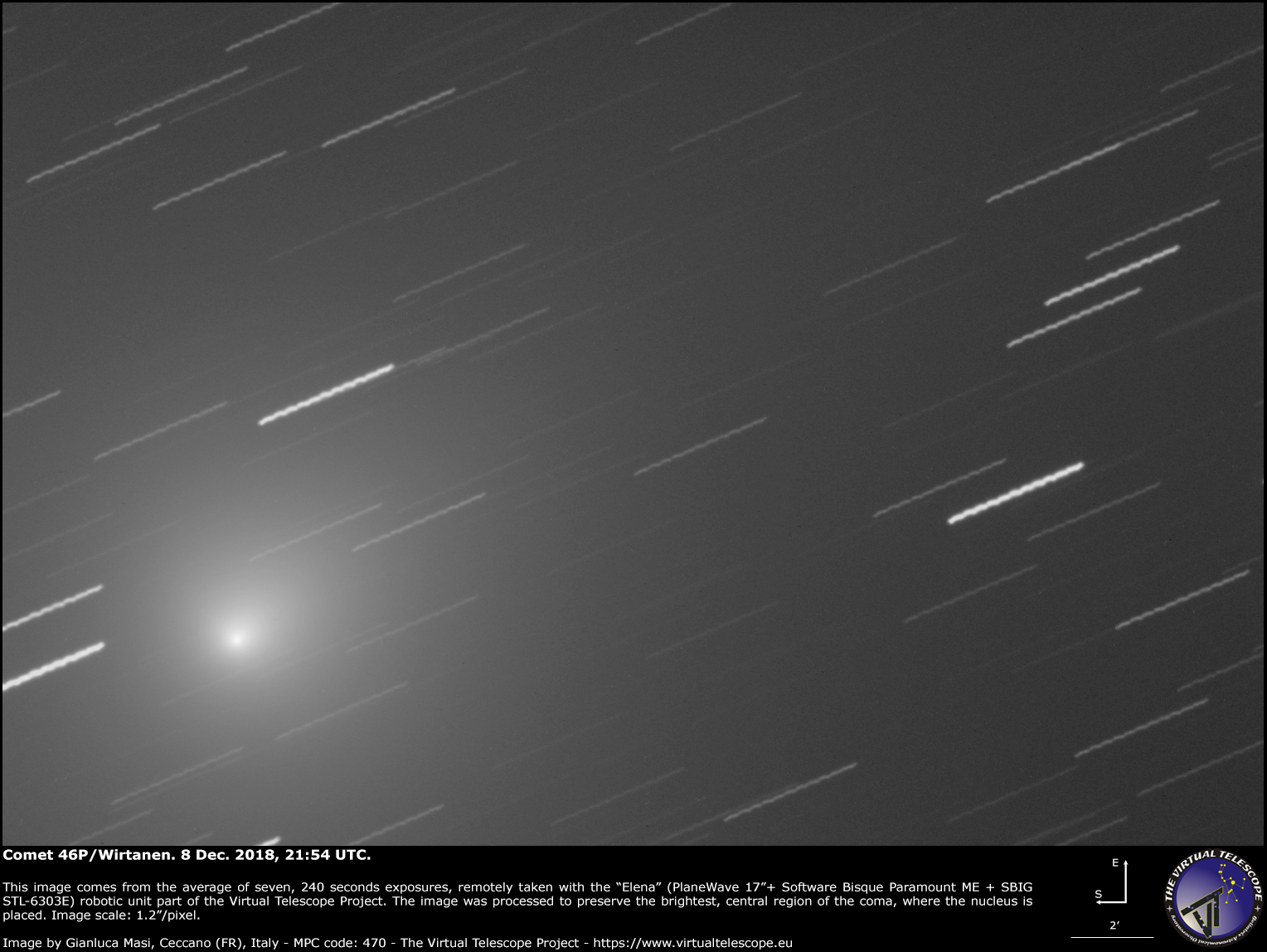 Scopri di più sull'articolo Lo show della cometa 46P/Wirtanen: una nuova immagine (8 dicembre 2018).